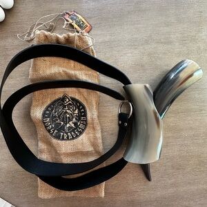 Black Leather Belt with Horn Buckle